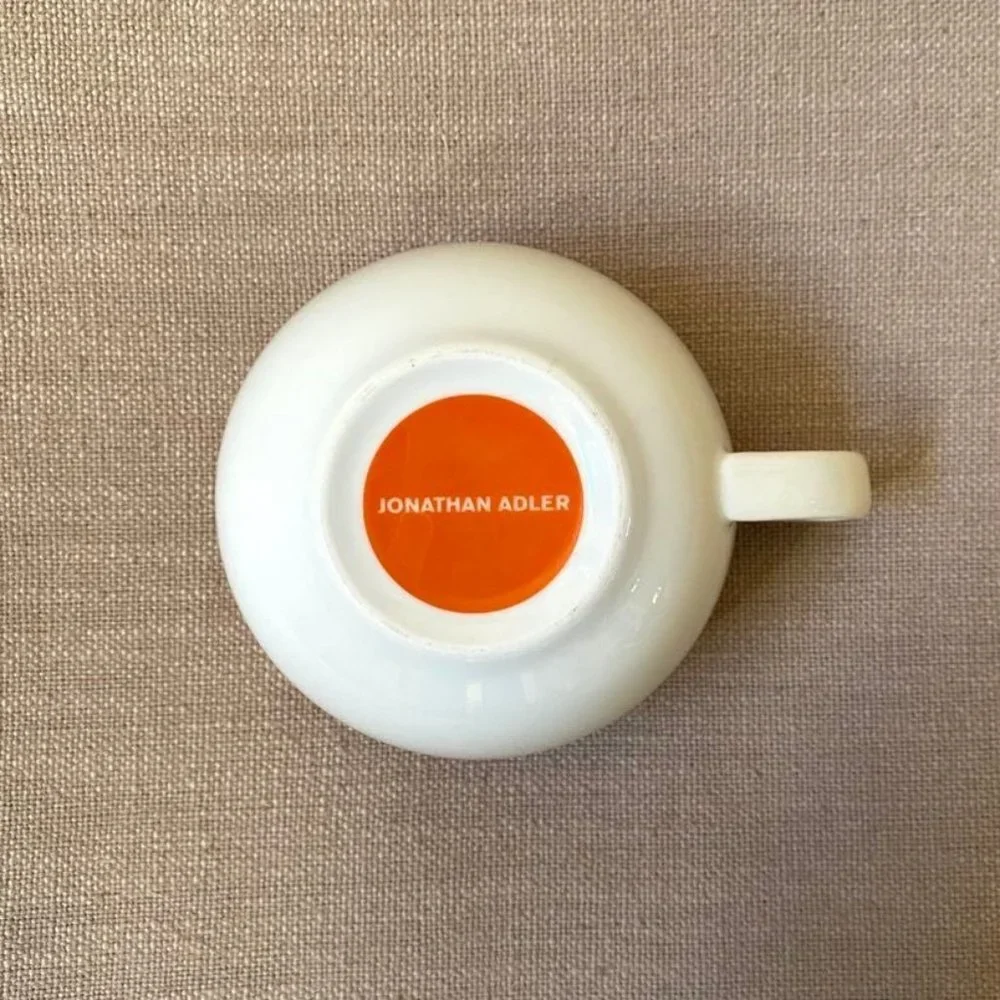 Jonathan Adler MOD DOT Orange White Coffee Mug Porcelain HAPPY HOME Collection